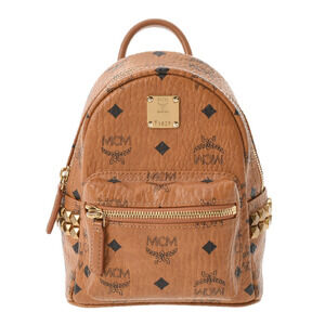 MCM Studded Cognac Leather Backpack